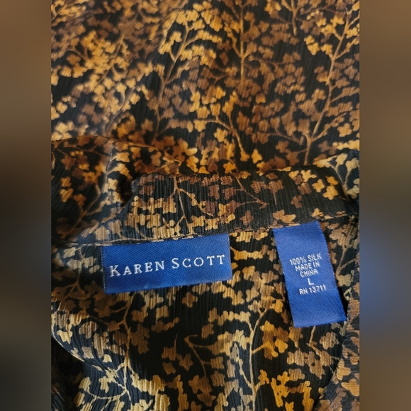 Karen Scott Black and Gold 100% Silk Blouse Size:L - Picture 7 of 8
